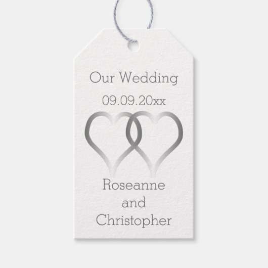 Étiquettes-cadeau Balises Cadeaux mariages Coeurs d'argent (Devant)