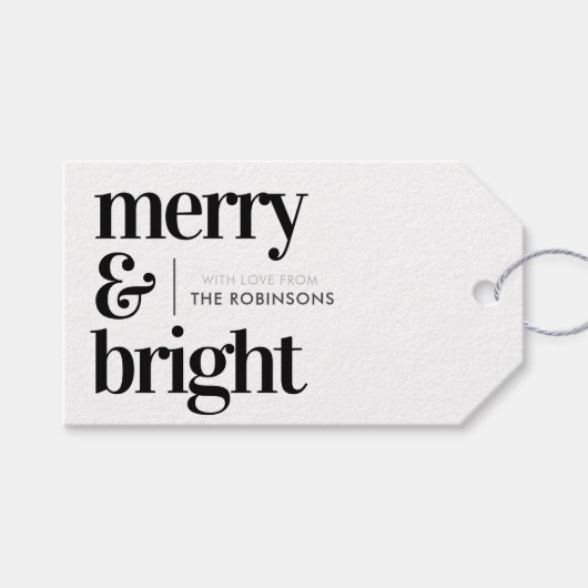 Étiquettes-cadeau Balises cadeaux Merry & Bright Black and White (Devant (Horizontal))