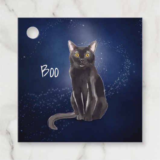 Étiquettes Cadeau Balises cadeaux Mystical Black Cat Halloween (Devant)