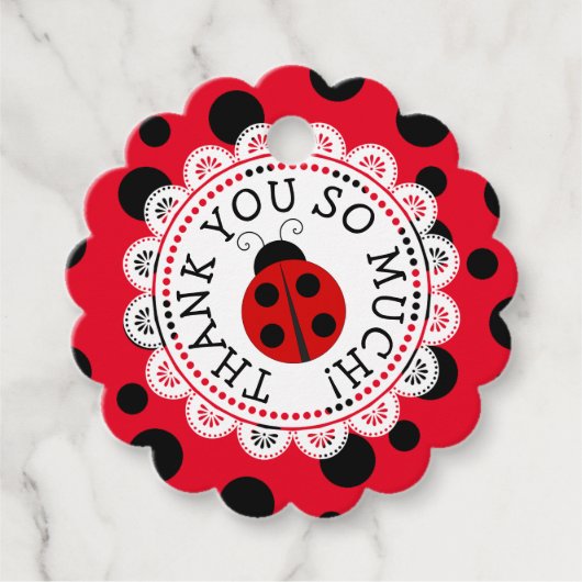 Étiquettes Cadeau Balises cadeaux personnalisées Red Ladybug Merci (Devant)