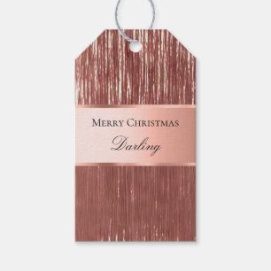 Étiquettes-cadeau Balises cadeaux rose Gold White Glam Tinsel Stripe