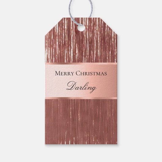 Étiquettes-cadeau Balises cadeaux rose Gold White Glam Tinsel Stripe (Devant)