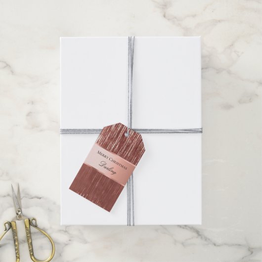 Étiquettes-cadeau Balises cadeaux rose Gold White Glam Tinsel Stripe (Avec de la ficelle)