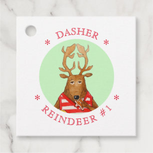 Étiquettes Cadeau Balises Carré Faveur/Cadeau DASHER REINDEER