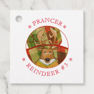 Étiquettes Cadeau Balises Carré PRANCER REINDEER Favoriser/Cadeau