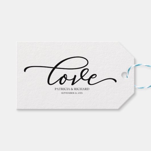 Étiquettes-cadeau Balises Chic Black Script Love Favour (Devant (Horizontal))