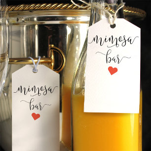 Étiquettes-cadeau Balises de bouteille Mimosa avec un motif de coeur