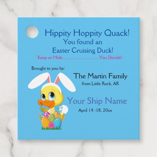 Étiquettes Cadeau Balises de canard de croisière pour Pâques (Devant)