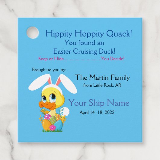 Étiquettes Cadeau Balises de canard de croisière pour Pâques (Devant)