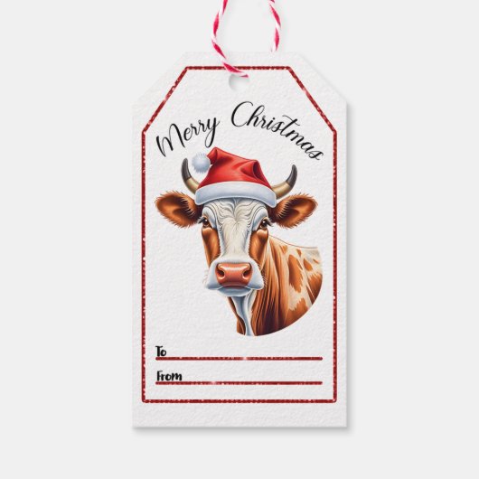 Étiquettes-cadeau Balises de chapeau de Noël de vache joyeuse (Dos)