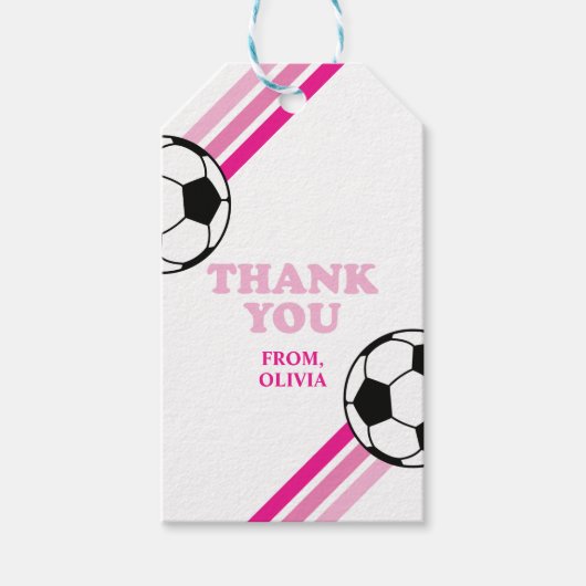 Étiquettes-cadeau Balises de faveur de l'anniversaire rose de footba (Devant)