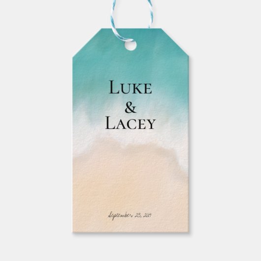 Étiquettes-cadeau Balises de mariage de plage pour faveurs (Devant)