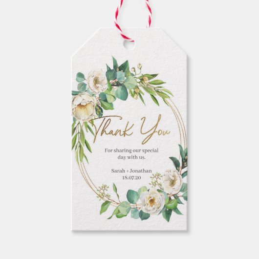 Étiquettes-cadeau Balises de Merci à fleurs blanches et à Mariages d (Devant)