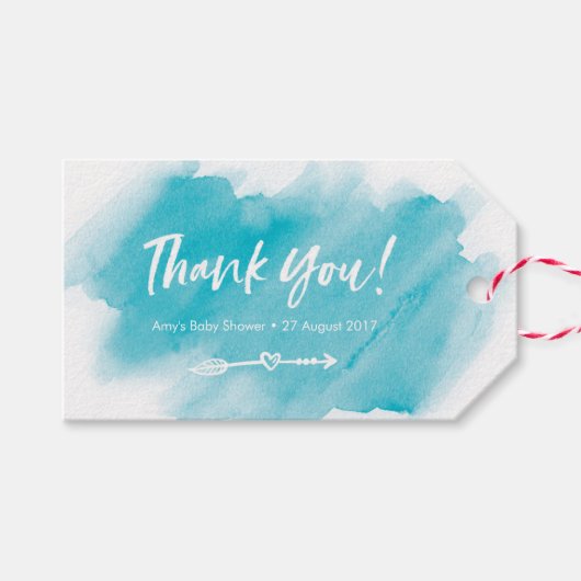 Étiquettes-cadeau Balises de Merci d'aquarelle bleu aquatique | Bali (Devant (Horizontal))