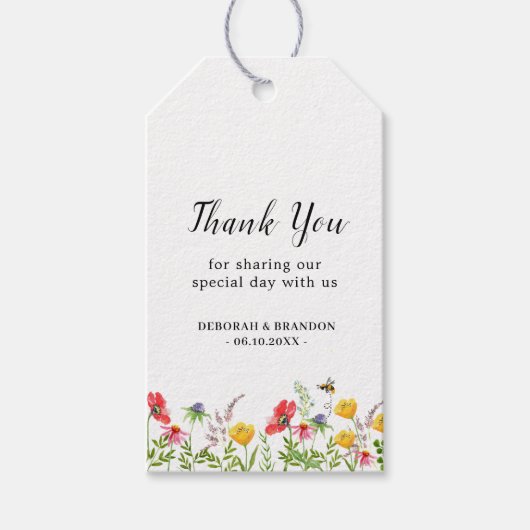 Étiquettes-cadeau Balises de Merci Mariage Fleur sauvage Aquarelle (Devant)