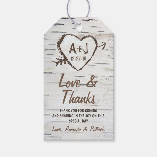Étiquettes-cadeau Balises de Merci Mariage Rustique Birch Tree (Devant)