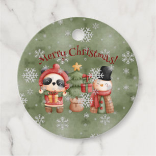 Étiquettes Cadeau Balises de Noël Red and Green Snowman