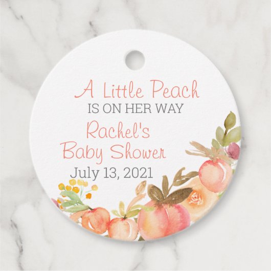 Étiquettes Cadeau Balises de préférence Baby shower à thème Peach (Devant)