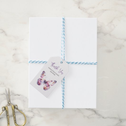 Étiquettes-cadeau Balises de préférence Baby shower papillon violet (Avec de laficelle)