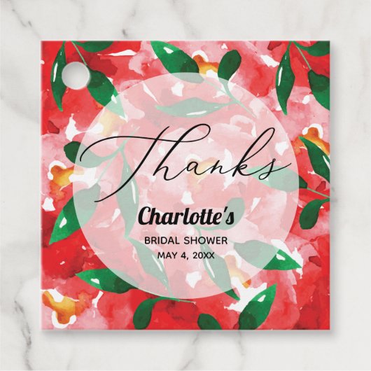 Étiquettes Cadeau Balises de préférence du Carré Red Roses Merci (Devant)