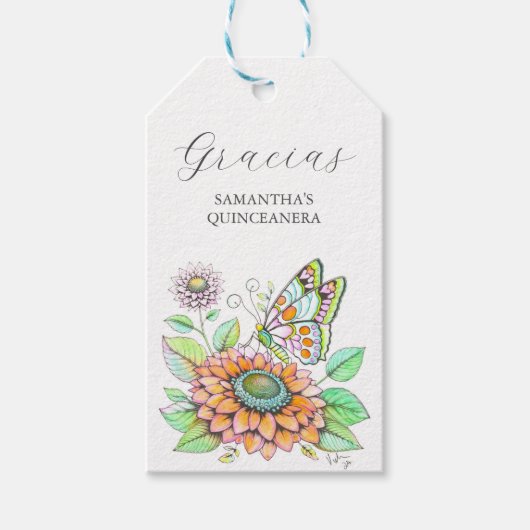 Étiquettes-cadeau Balises de préférence Papillon Gracias (Devant)