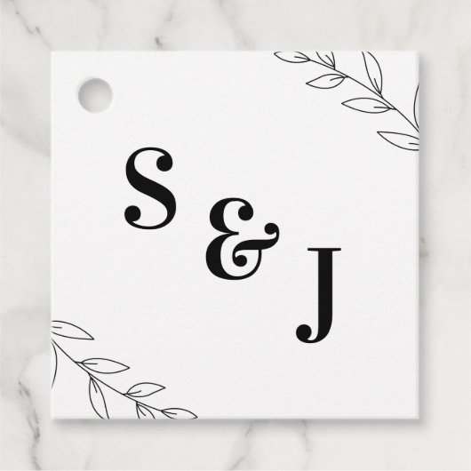 Étiquettes Cadeau Balises de préférence pour mariage feuille minimal (Devant)