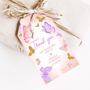 Étiquettes-cadeau Balises Favorise petit papillon rose pourpre