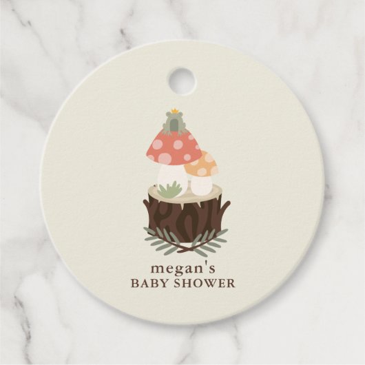 Étiquettes Cadeau Balises Favoriser Baby shower de champignons (Devant)