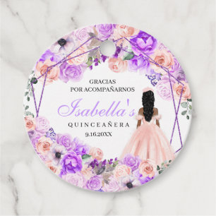 Étiquettes Cadeau Balises Fleur Quinceanera Pink & Purple Cercle Fav