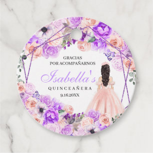 Étiquettes Cadeau Balises Fleur Quinceanera Pink & Purple Cercle Fav