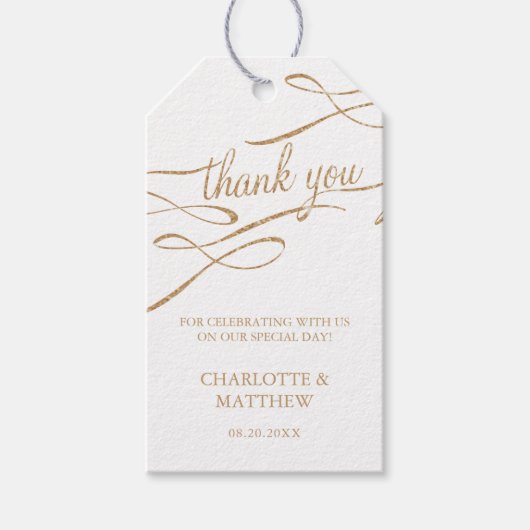 Étiquettes-cadeau Balises Gold Calligraphy Merci Favoriser (Devant)