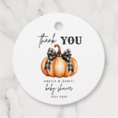 Étiquettes Cadeau Balises Little Citrouille Modern Orange Black Fave (Devant)