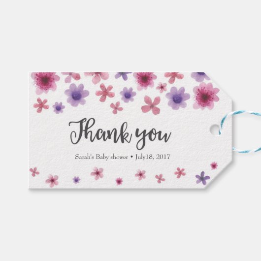 Étiquettes-cadeau Balises Merci | Balises de préférence | Fleurs vio (Devant (Horizontal))