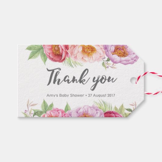 Étiquettes-cadeau Balises Merci | Balises de préférence | Peonies aq (Devant (Horizontal))