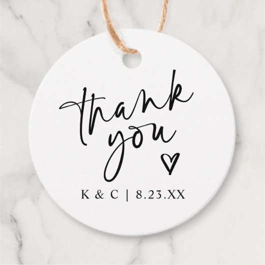 Étiquettes Cadeau Balises Merci pour Faveurs Mariages Coeur Moderne (Devant)