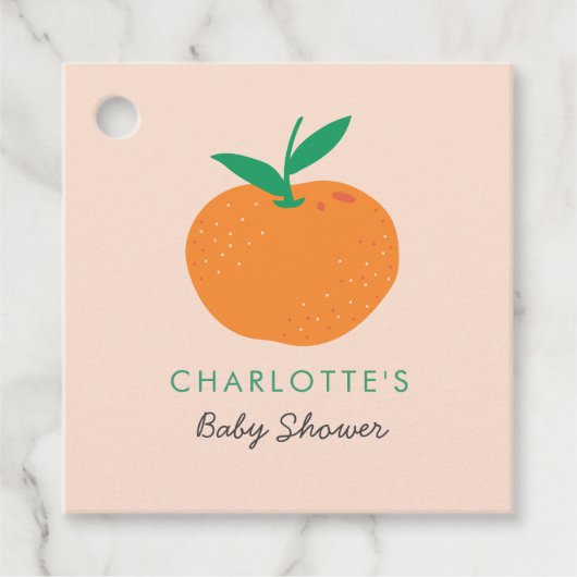 Étiquettes Cadeau Balises préférées du Baby shower orange Little Cut (Devant)