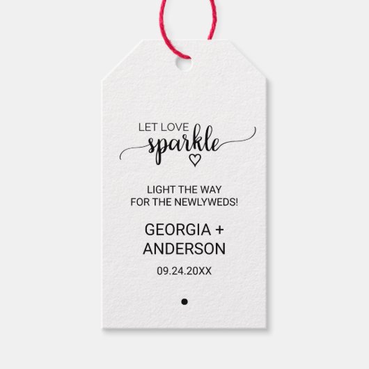 Étiquettes-cadeau Balises Sparkler du Mariage de calligraphie noire  (Devant)