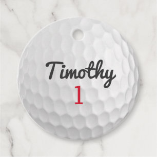 Étiquettes Cadeau Ball de golf Dimples avec nom noir Numéro rouge