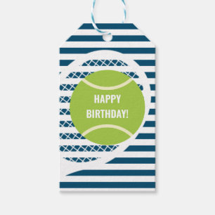 Étiquettes-cadeau Balle de Tennis Vert moderne rayé Anniversaire