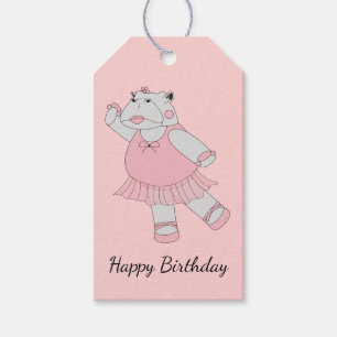 Étiquettes-cadeau Ballerin Hippopotame Rose Clair Joyeux Anniversair