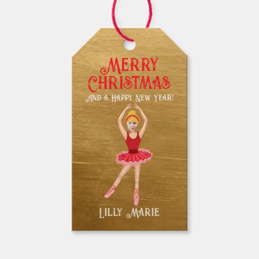 Étiquettes-cadeau Ballerina Red Tutu Joyeux Noël de Nutcracker (Devant)