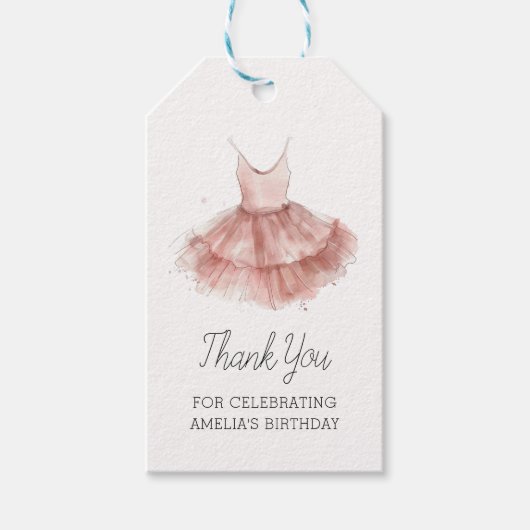 Étiquettes-cadeau Ballerina Tutu Belle Ballet Rose Script Anniversai (Devant)