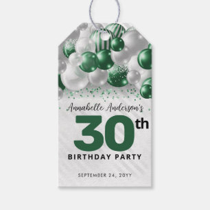 Étiquettes-cadeau Ballon argenté vert Glam Paillettes Favori Anniver