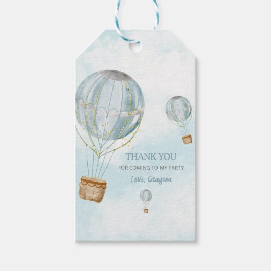 Étiquettes-cadeau Ballon Chauffe Cute Bleu Merci (Devant)