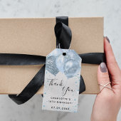 Étiquettes-cadeau Ballons bleu argent d'anniversaire merci