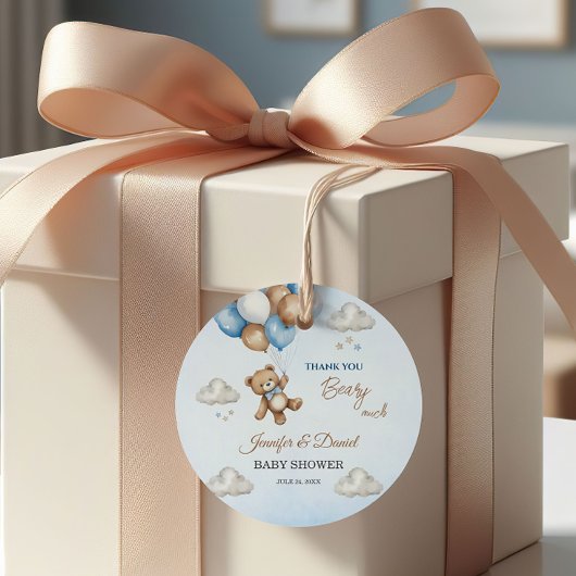 Étiquettes Cadeau Ballons bleu Tan Teddy Bear Merci