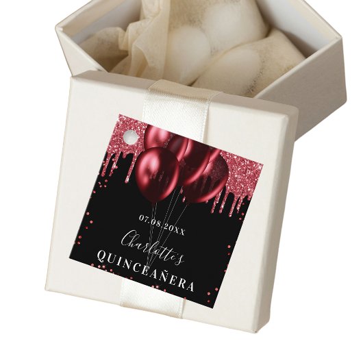 Étiquettes Cadeau Ballons de parties scintillant rouge noir Quincean