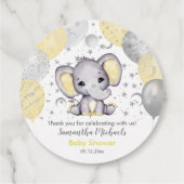 Étiquettes Cadeau Ballons d'éléphant à Baby shower jaune mignon (Dos)
