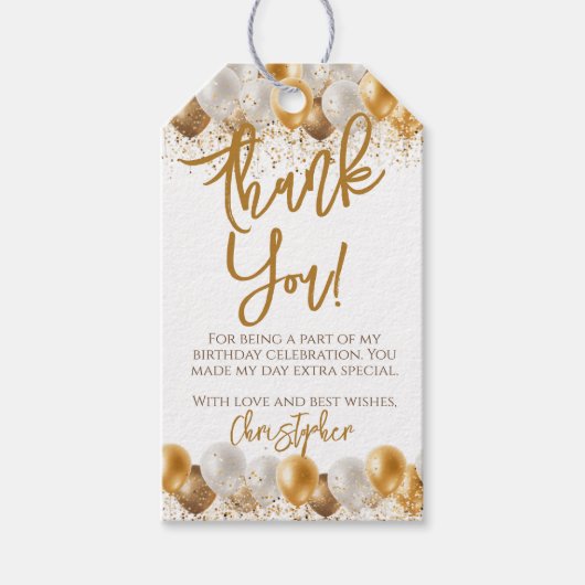 Étiquettes-cadeau Ballons d'or Merci de fête d'anniversaire (Devant)