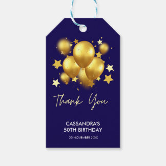 Étiquettes-cadeau Ballons d'or soyeux Étoiles Marine Anniversaire
